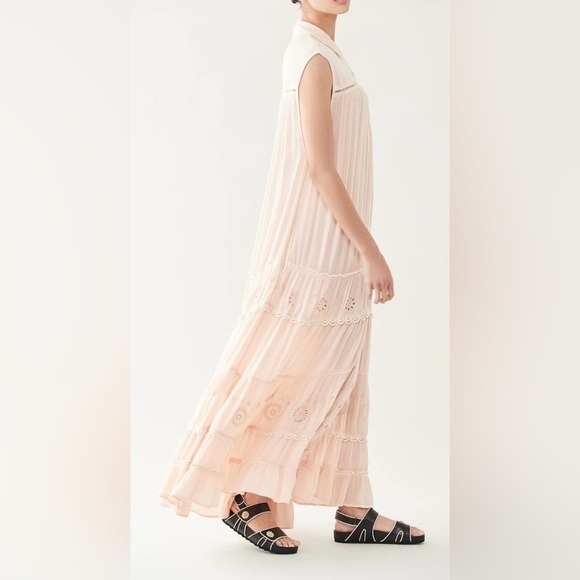 Free People Ecru Pink Pretty Cozy Viscose Tiered Sleeveless Boho Maxi Dress XL - Picture 11 of 17